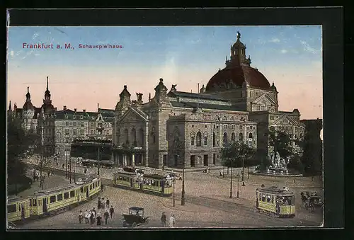 AK Frankfurt a. M., Schauspielhaus mit Strassenbahn