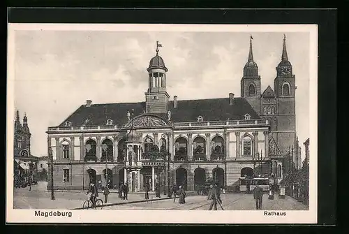 AK Magdeburg, Strassenbahn am Rathaus