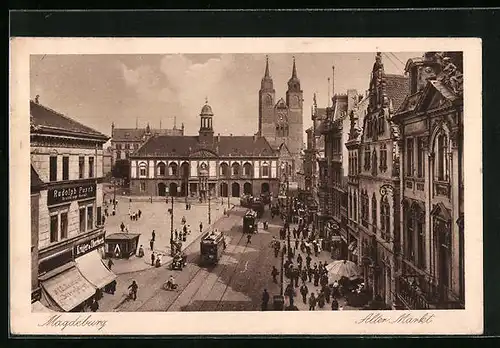 AK Magdeburg, Alter Markt mit Strassenbahn