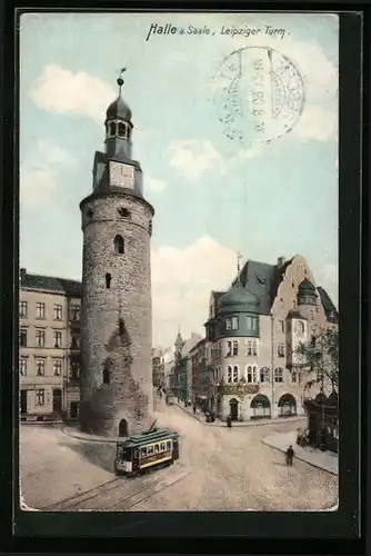 AK Halle /Saale, Strassenbahn am Leipziger Turm