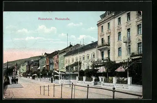 AK Rüdesheim, Rheinstrasse mit Restaurant