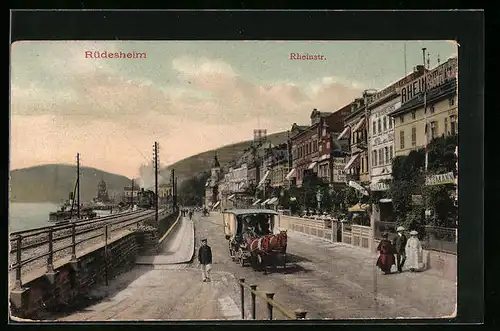 AK Rüdesheim, Rheinstrasse mit Hotel und Restaurant