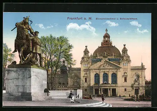 AK Alt-Frankfurt, Bismarckdenkmal u. Schauspielhaus