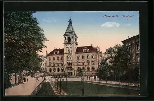 AK Halle a. S., Ansicht auf die Hauptpost