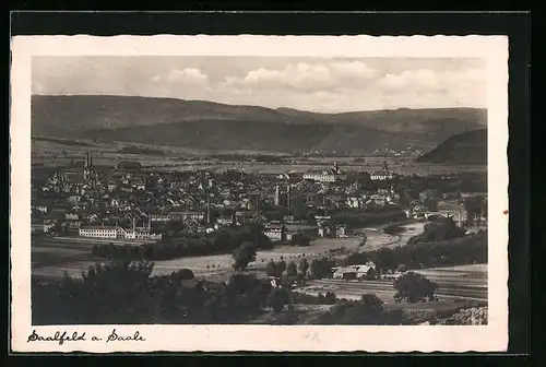 AK Saalfeld /Saale, Blick auf den Ort aus der Vogelschau