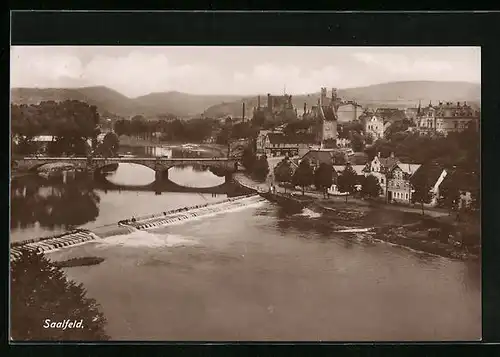 AK Saalfeld, Blick auf Ortspartie und Brücke