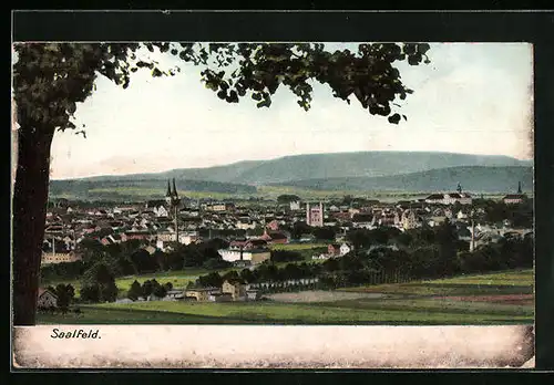 AK Saalfeld, Blick auf den Ort aus der Vogelschau