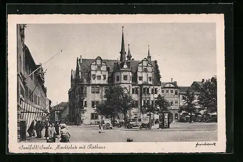 AK Saalfeld, Marktplatz mit Rathaus