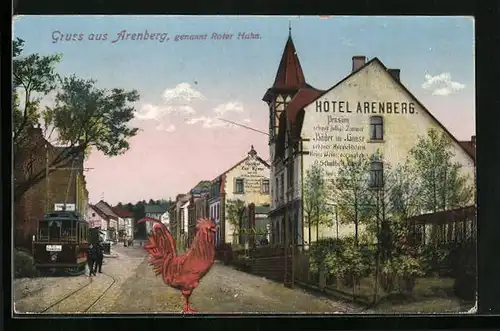 AK Arenberg, Strassenpartie mit Hotel und Strassenbahn