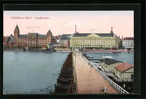 AK Coblenz /Rhein, Schiffbrücke gegen Zentrum
