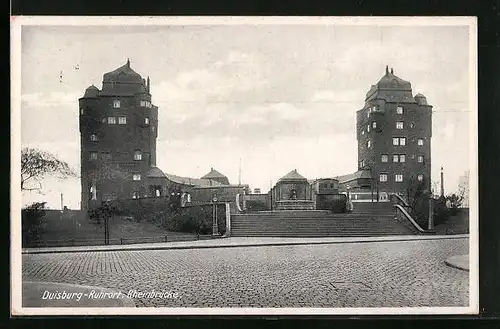 AK Duisburg-Ruhrort, Rheinbrücke, Treppenaufgang