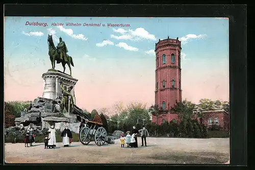 AK Duisburg, Kaiser Wilhelm Denkmal mit Wasserturm