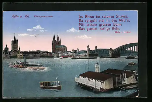 AK Köln, Rheinpanorama mit Dom und Brücke