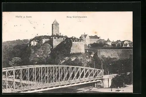 AK Halle a. S., Brücke gegen Burg Giebichenstein