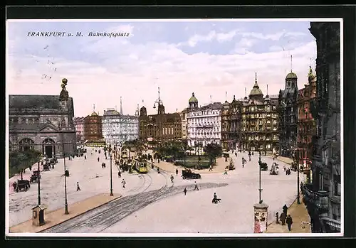 AK Frankfurt a. M., Bahnhofsplatz mit Strassenbahnen