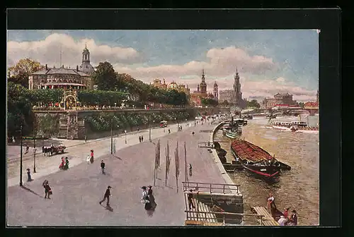 AK Dresden, Königliches Belvedere und Landeplatz der Dampfschiffe