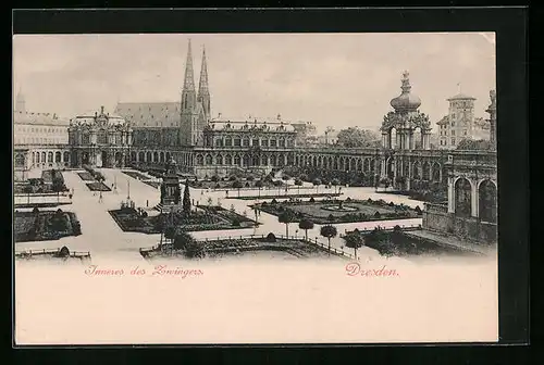 AK Dresden, Inneres des Zwingers mit Kirche