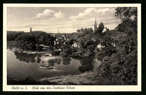 AK Halle a. S., Blick von den Trothaer Felsen auf den Ort