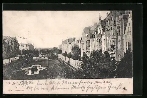 AK Krefeld, Bismarckplatz mit Bäumen