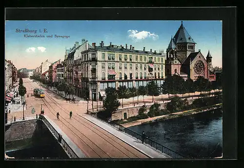 AK Strassburg i. E., Kleberstaden und Synagoge