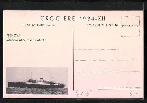 AK Genova, Passagierschiff MN Vulcania im Hafen