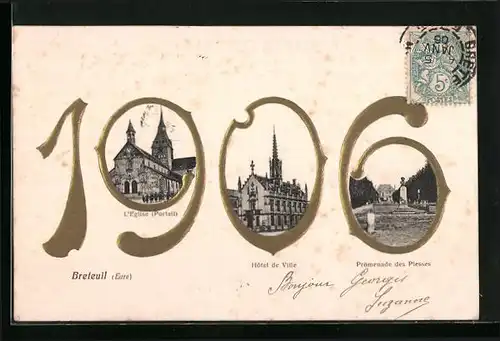 AK Breteuil-sur-Iton, L`Eglise, Hote de Ville, Promenade des Plesses