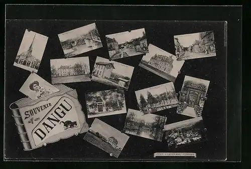 AK Dangu, La Gare, L`Eglise, Les Deux Ponts