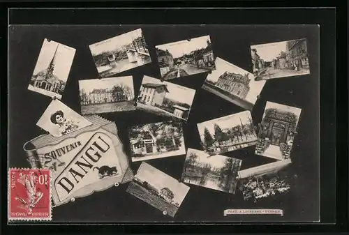 AK Dangu, La Gare, L`Eglise, Les Deux Ponts