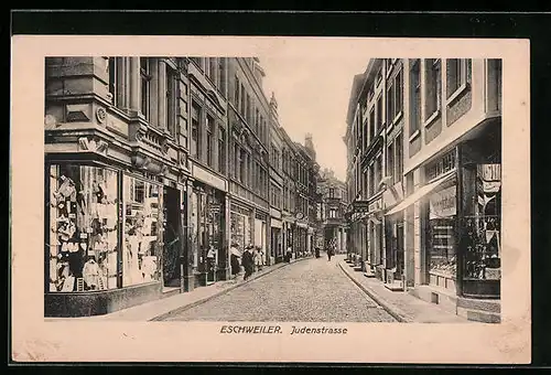AK Eschweiler, Judenstrasse mit Geschäften