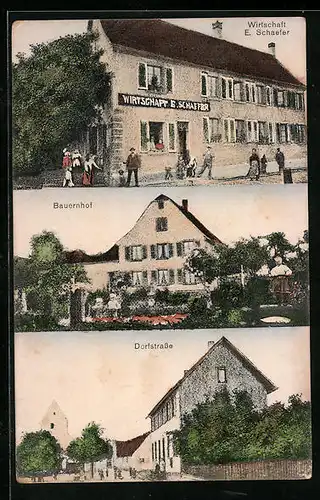 AK Wolschheim, Gasthaus E. Schaefer, Bauernhof, Dorfstrasse