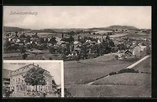 AK Schwarzenburg, Hotel Bären, Ortsansicht aus der Vogelschau