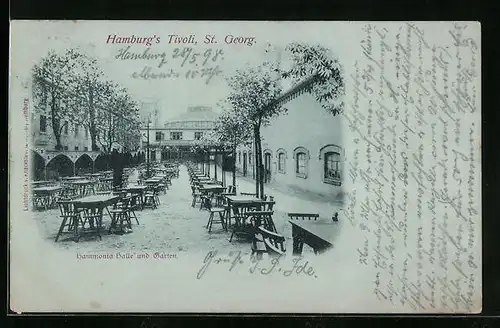 Mondschein-AK Hamburg-St. Georg, Restaurant Tivoli, Hammonia-Halle und Garten
