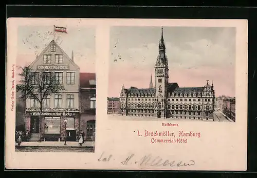 AK Hamburg, Commercial-Hotel von L. Brockmöller, Rathaus