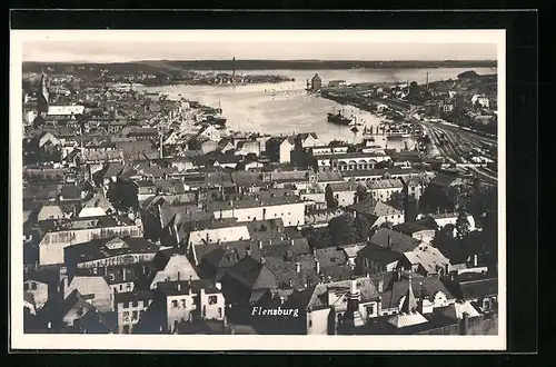 AK Flensburg, Ortsansicht aus der Vogelschau