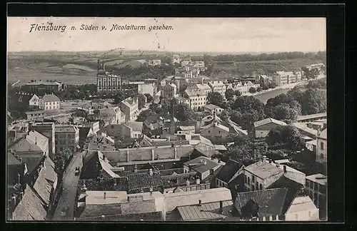 AK Flensburg, Ortsansicht nach Süden vom Nicolaiturm gesehen