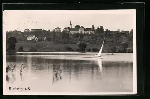 AK Kirchberg a. d. Raab, Ortsansicht mit Blick über das Wasser mit Boot