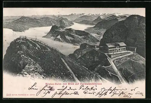 AK Pilatus-Kulm, Berghaus mit Blick auf Vierwaldstättersee