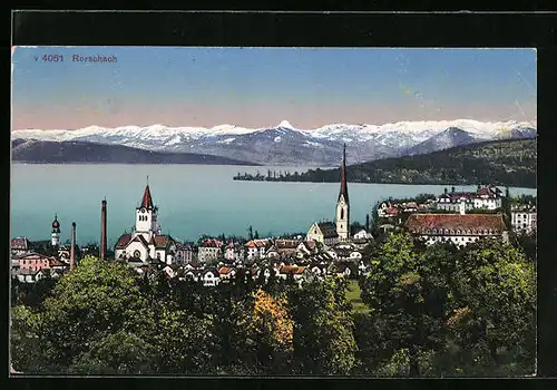 AK Rorschach, Ortsansicht mit Bodensee