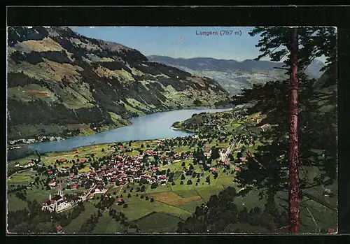 AK Lungern, Totalansicht aus der Vogelschau