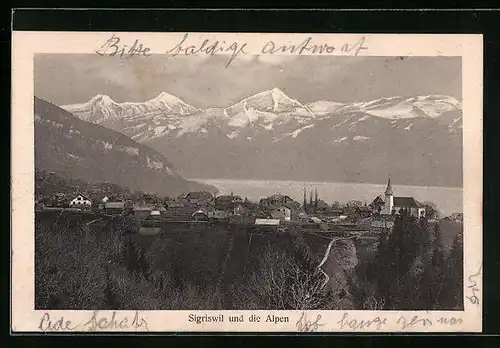 AK Sigriswil, Gesamtansicht mit den Alpen