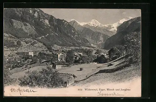 AK Wilderswyl, Ortsansicht mit Eiger, Mönch und Jungfrau