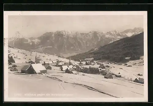AK Wildhaus, Ortsansicht gegen die Voralbergeralpen im Winter
