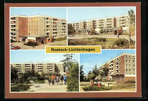 AK Rostock-Lichtenhagen, Gaststätte Weidenkrug, Fussgängerboulevard, am Bauernbrunnen