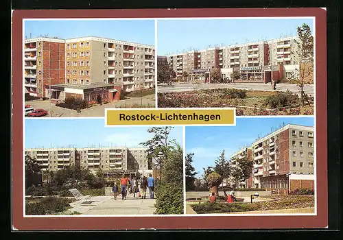AK Rostock-Lichtenhagen, Gaststätte Weidenkrug, Fussgängerboulevard, am Bauernbrunnen