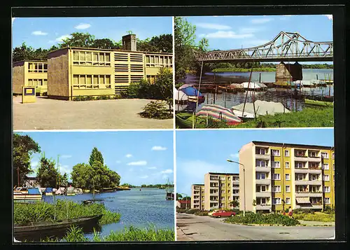 AK Brandenburg (Havel), Oberschule Geschwister Scholl u. Havelpartie in Plaue, Havelbrücke u. Amselweg in Kirchmöser
