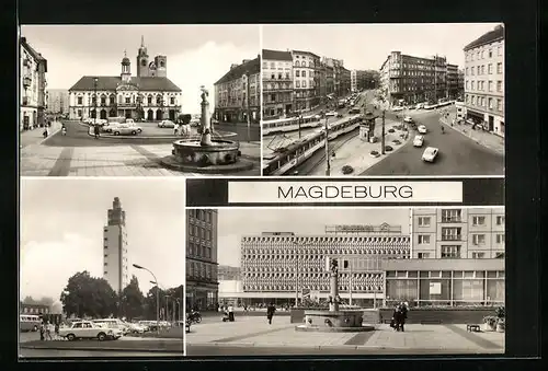 AK Magdeburg, Alter Markt-Hasselbachplatz, Aussichtsturm im Kulturpark Rotehorn, Centrum-Warenhaus