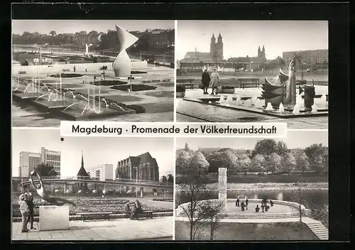 AK Magdeburg, Vier Ansichten von der Promenade der Völkerfreundschaft