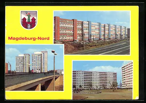 AK Magdeburg-Nord, Fussgängerübergang am Magdeburger Ring, Spielplatz an der Victor-Jara-Strasse Pablo-Neruda-Strasse