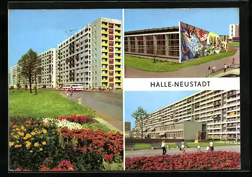 AK Halle-Neustadt, Drei Ansichten der Neustadt