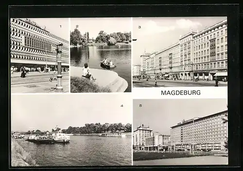 AK Magdeburg, Centrum-Warenhaus, Adolf-Mittag-See, Wilhelm-Pieck-Allee, Anlegestelle Petriförder, Otto-v.-Guericke-Str.